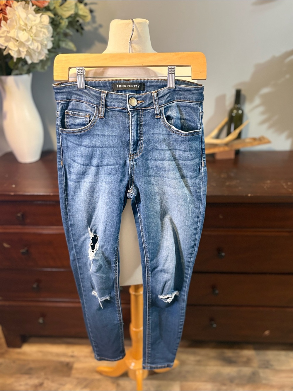 Prosperity Women's Blue Distressed Skinny Jeans